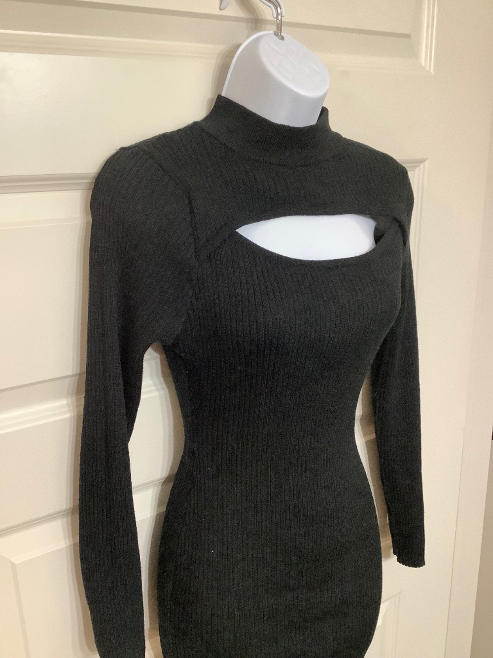 Mock Neck Cutout Sweater Dress, stretchy M-L